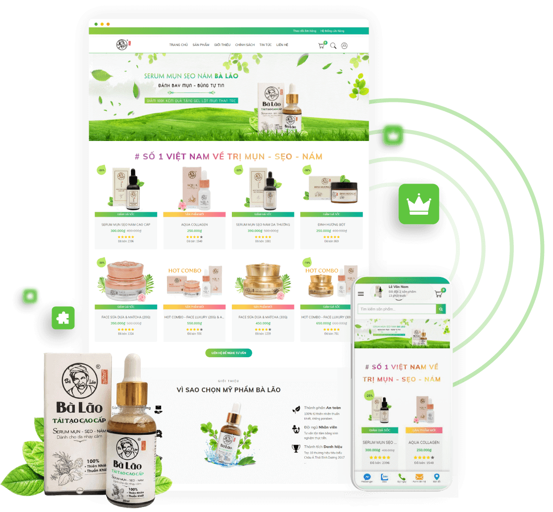Thiết kế web giá rẻ cho thương hiệu mỹ phẩm Bà Lăo, tối ưu SEO, giao diện thân thiện, điều chỉnh linh hoạt.